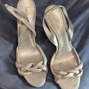 BCBG Maxazariz Womens Gold Strap Heels Shoes